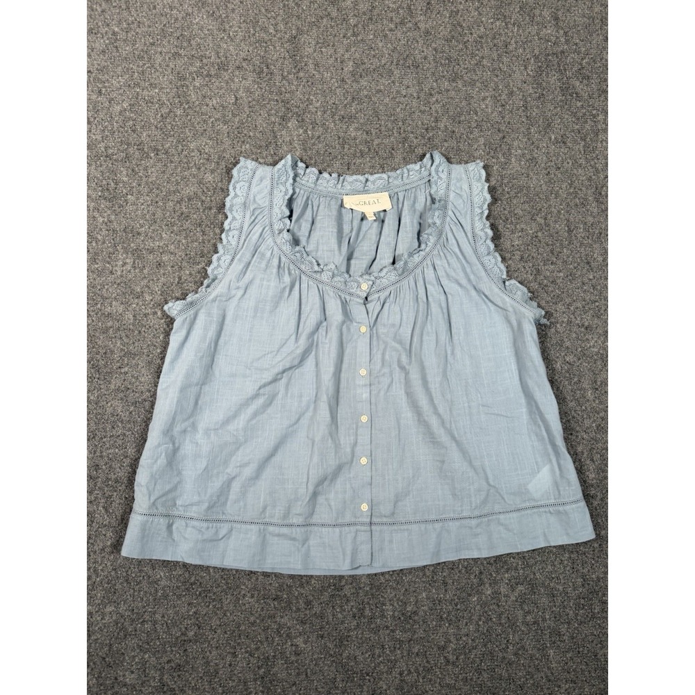 The Great Vignette Top Womens 0 XS  Blue Button